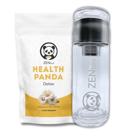 Τσάι αποτοξίνωσης και μπουκάλι με σουρωτήρι